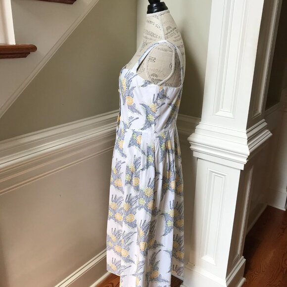 Charlotte Brody Garden Midi Dress Womens Medium White Blue Sleeveless Floral - Picture 11 of 14